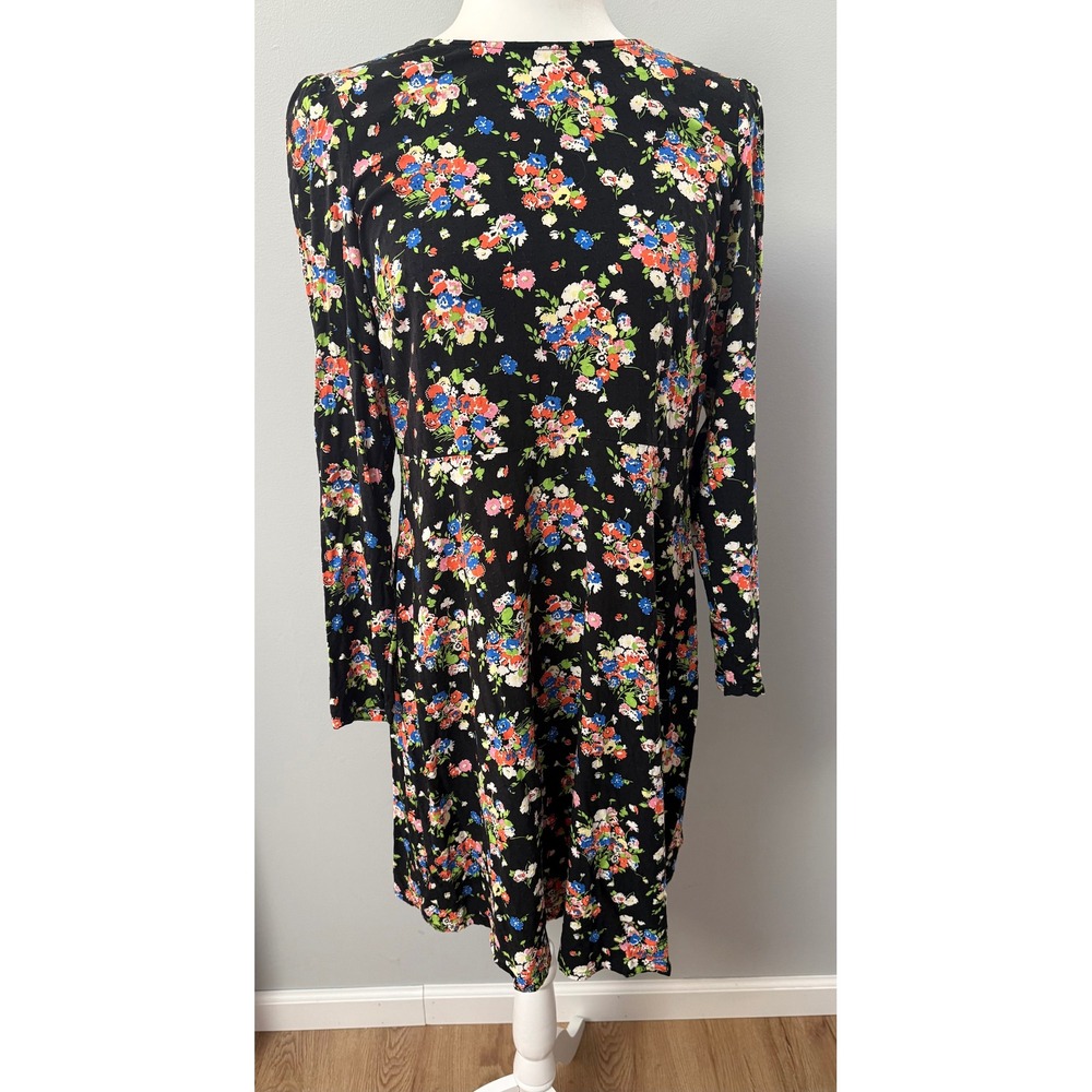 Boden Fit & Flare Crew Neck Mini Dress Black Floral Long Sleeve Size US 10R